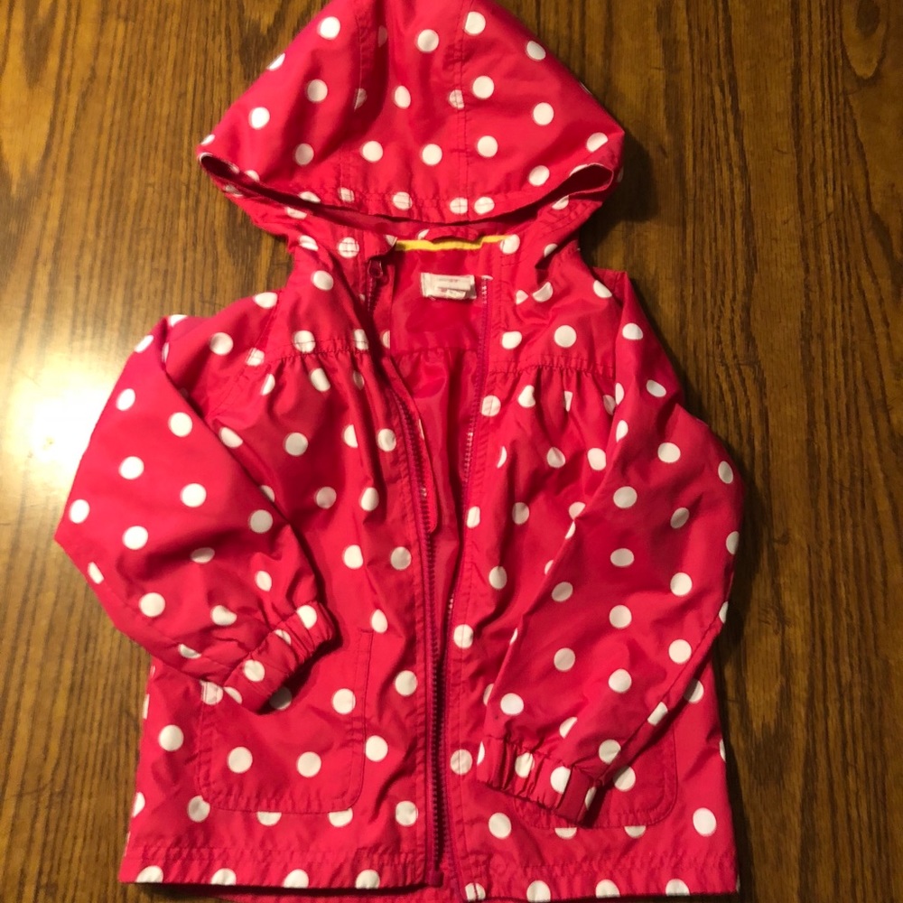 RAIN COAT 3T Hot pink and white poke dots